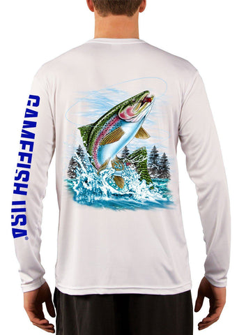 Image of Men's UPF 50 Long Sleeve Microfiber Moisture Wicking Performance Fishing Shirt Trout - Gamefish USA