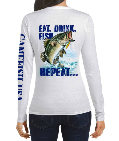 Image of Women's UPF 50 Lightweight Microfiber Moisture Wicking Performance Fishing Shirt EAT DRINK FISH - Gamefish USA