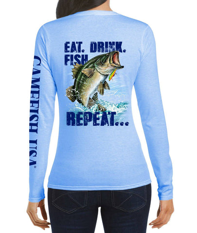 Image of Women's UPF 50 Lightweight Microfiber Moisture Wicking Performance Fishing Shirt EAT DRINK FISH - Gamefish USA