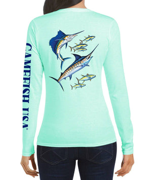 Women's UPF 50 Lightweight Microfiber Moisture Wicking Performance Fishing Shirt Marlin Tuna - Gamefish USA