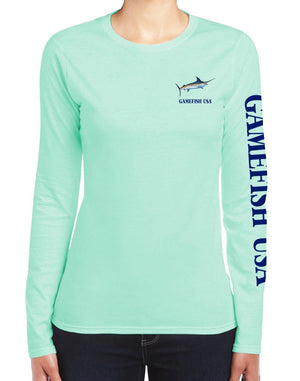 Women's UPF 50 Lightweight Microfiber Moisture Wicking Performance Fishing Shirt Marlin Tuna