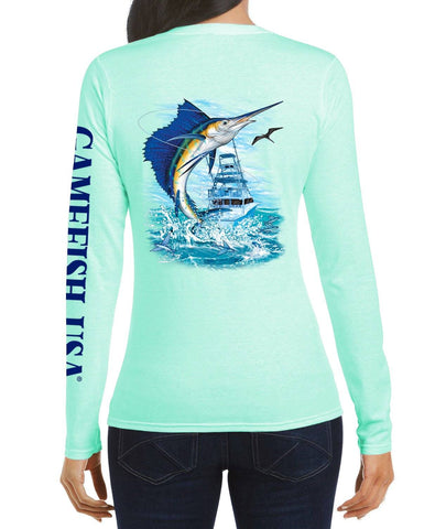 Image of Women's UPF 50 Lightweight Microfiber Moisture Wicking Performance Fishing Shirt Sailfish - Gamefish USA