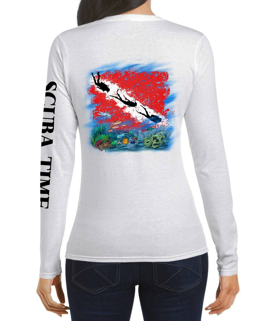 Women's UPF 50 Lightweight Microfiber Moisture Wicking Performance Fishing Shirt Scuba Diving Flag - Gamefish USA
