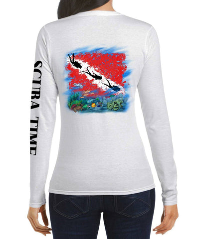 Image of Women's UPF 50 Lightweight Microfiber Moisture Wicking Performance Fishing Shirt Scuba Diving Flag - Gamefish USA