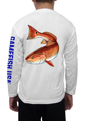 Kid's UPF 50 Long Sleeve Microfiber Moisture Wicking Performance Fishing Shirt Redfish