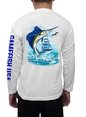 Kid's UPF 50 Long Sleeve Microfiber Moisture Wicking Performance Fishing Shirt Sailfish