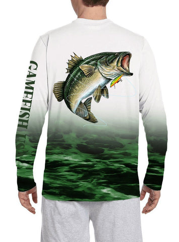 Men's UPF 50 Long Sleeve All Over Print Performance Fishing Shirt Bass - Gamefish USA
