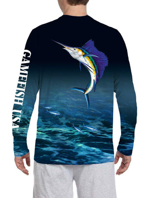Men's UPF 50 Long Sleeve All Over Print Performance Fishing Shirt Sailfish - Gamefish USA