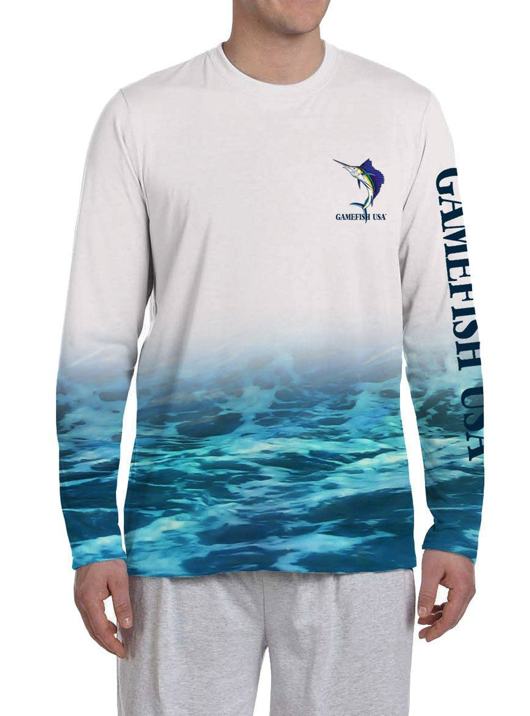 Men's UPF 50 Long Sleeve All Over Print Performance Fishing Shirt Sailfish - Gamefish USA