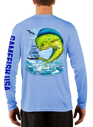 Men's UPF 50 Long Sleeve Microfiber Moisture Wicking Performance Fishing Shirt Mahi