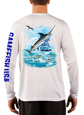 Image of Men's UPF 50 Long Sleeve Microfiber Moisture Wicking Performance Fishing Shirt Marlin - Gamefish USA