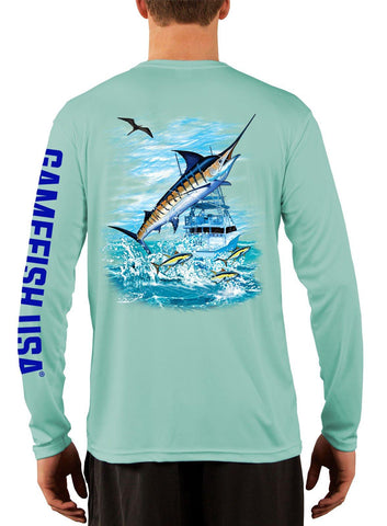 Image of Men's UPF 50 Long Sleeve Microfiber Moisture Wicking Performance Fishing Shirt Marlin - Gamefish USA