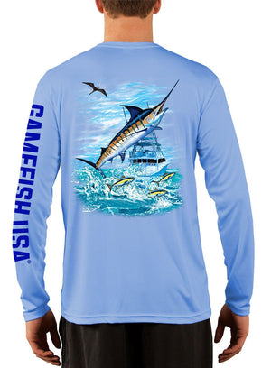 Men's UPF 50 Long Sleeve Microfiber Moisture Wicking Performance Fishing Shirt Marlin