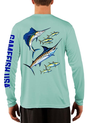 Image of Men's UPF 50 Long Sleeve Microfiber Moisture Wicking Performance Fishing Shirt Marlin & Tuna - Gamefish USA