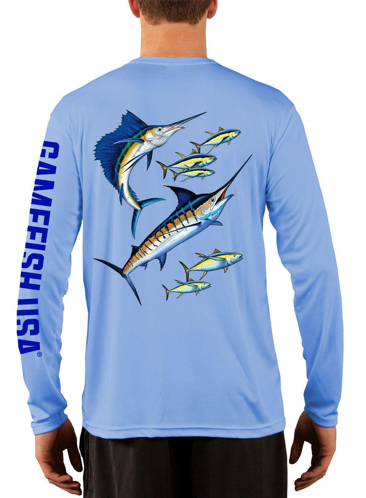 Men's UPF 50 Long Sleeve Microfiber Moisture Wicking Performance Fishing Shirt Marlin & Tuna - Gamefish USA
