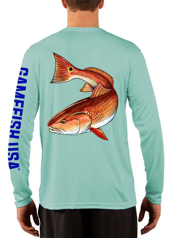 Image of Men's UPF 50 Long Sleeve Microfiber Moisture Wicking Performance Fishing Shirt Redfish - Gamefish USA