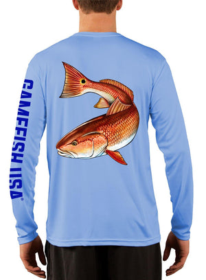 Men's UPF 50 Long Sleeve Microfiber Moisture Wicking Performance Fishing Shirt Redfish