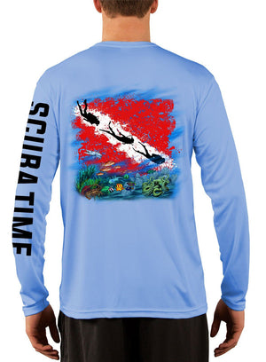 Men's UPF 50 Long Sleeve Microfiber Moisture Wicking Performance Fishing Shirt Scuba Flag