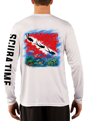 Men's UPF 50 Long Sleeve Microfiber Moisture Wicking Performance Fishing Shirt Scuba Flag - Gamefish USA