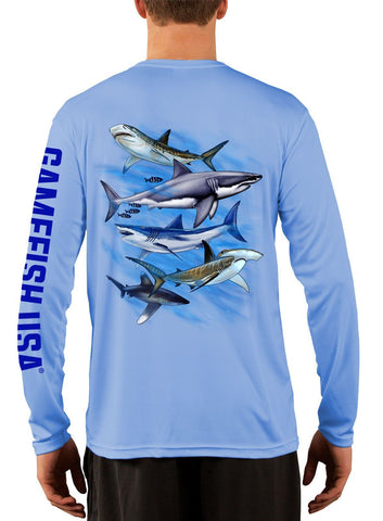 Men's UPF 50 Long Sleeve Microfiber Moisture Wicking Performance Fishing Shirt Sharks - Gamefish USA
