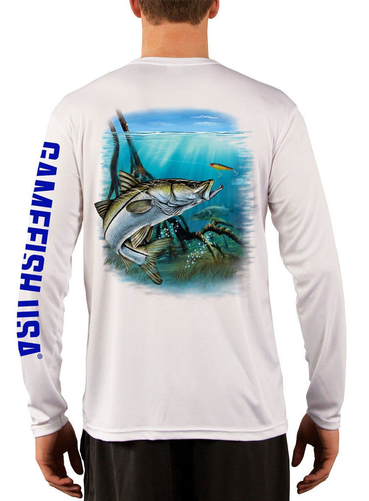 Men's UPF 50 Long Sleeve Microfiber Moisture Wicking Performance Fishing Shirt Snook - Gamefish USA