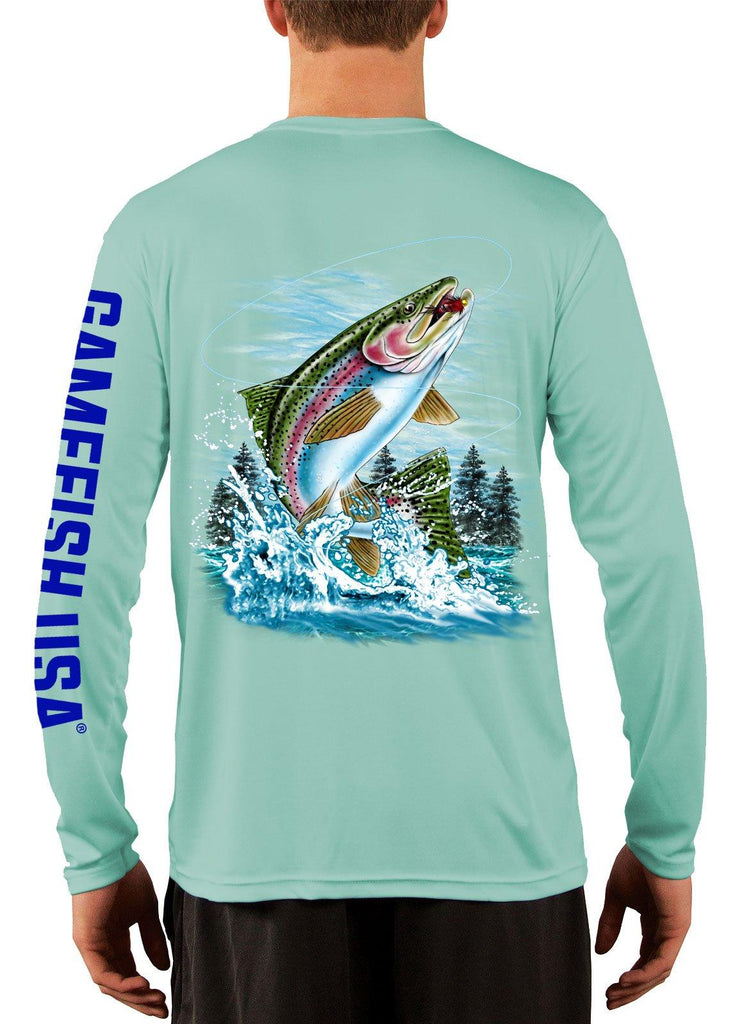 Men's UPF 50 Long Sleeve Microfiber Moisture Wicking Performance Fishing Shirt Trout - Gamefish USA