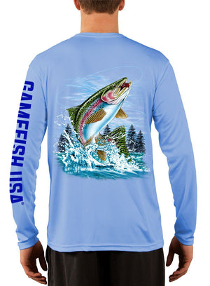 Men's UPF 50 Long Sleeve Microfiber Moisture Wicking Performance Fishing Shirt Trout