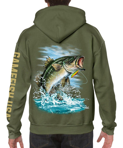 Image of Pullover Fleece Hooded Fishing Sweatshirt Bass Fishing Hoodie - Gamefish USA